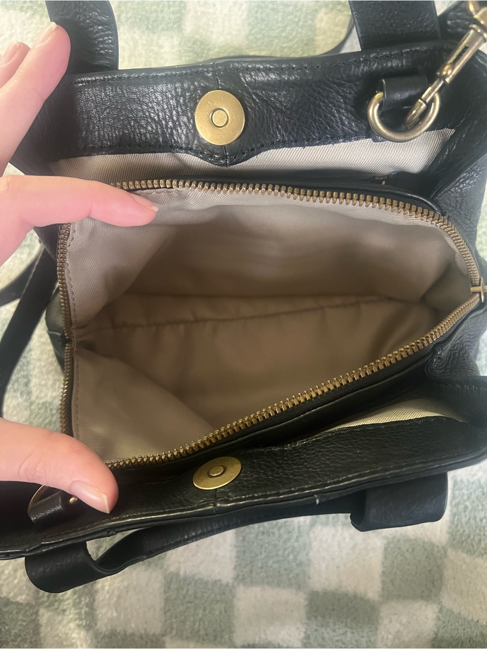 Black Leather Mini Satchel with Crossbody Strap - Picture 5 of 8